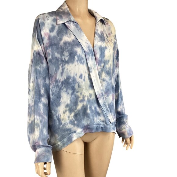Young Fabulous & Broke Tie-Dye Wrap Top Small NWT Womens Blue & Purple Blouse - Picture 5 of 8